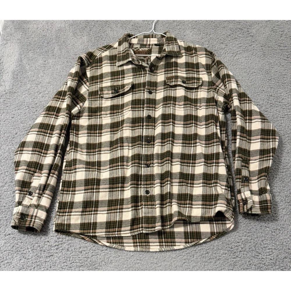 Orvis Flannel Shirt Jacket L Plaid Button Up Thick Shacket Pockets‎